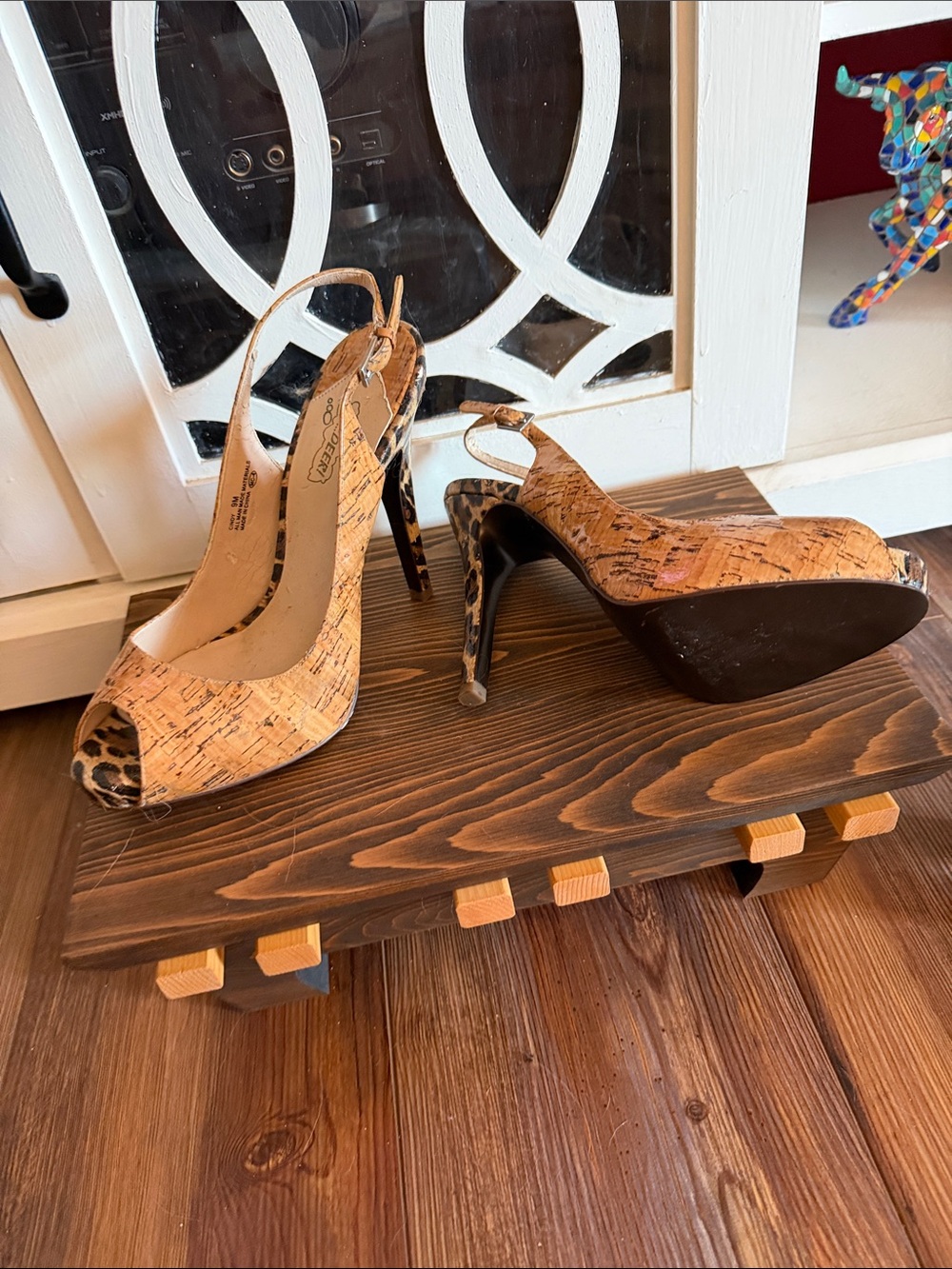 Oh Deer! Cork Peep-Toe Slingback Heels with Leopard Accent